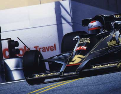 Mario Andretti driving the innovative Lotus 78 towards victory at the USGP in Long Beach, 1977. Lotus 78 Ford Cosworth V8.